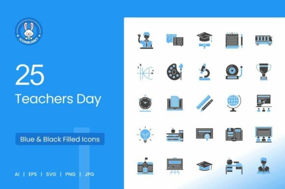 25 Teachers Day Blue Black Icons for Graphics and Icons