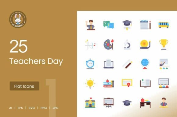 25 Teachers Day Flat Multicolor Icons: Graphics and Icons for Editors
