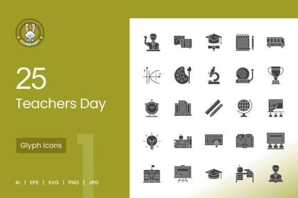 25 Teachers Day Glyph Icons: Graphics and Icons for Seasonal Sales