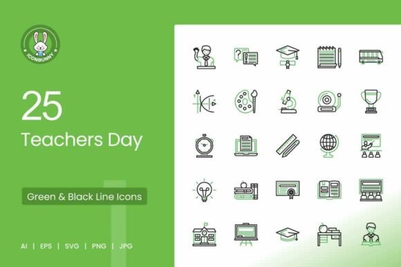 25 Teachers Day Green Black Icons Graphics