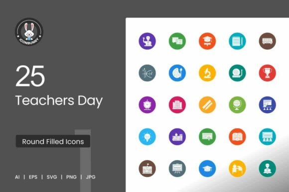25 Teachers Day Round Filled Icons: Graphics and Icons for Publishers