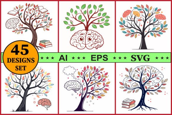 Brain Learning with Tree Vector Clipart Graphics