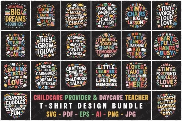 Childcare Provider Daycare Teacher T-Shirt Design Bundle for Publishers