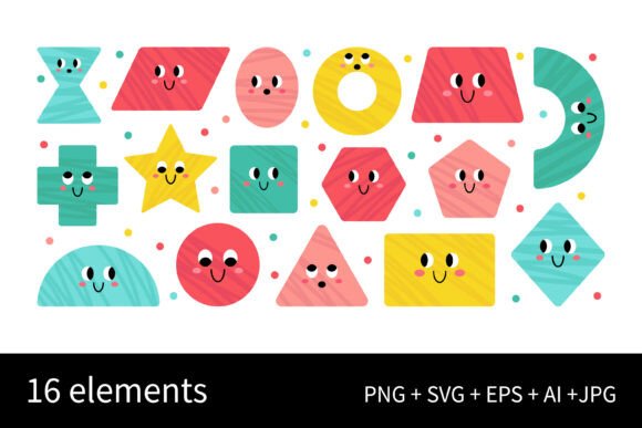 Cute Geometric Figures with Face Set: Graphics and Illustrations for Digital Sellers
