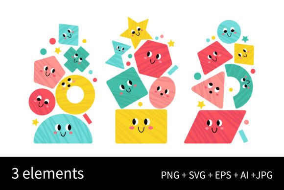 Cute Geometric Shapes Pyramids Set Graphics and Illustrations