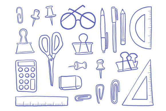 Hand Drawn Office Stationery Tool Icon Graphics and Icons Review