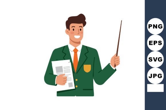 Male Teacher Holding Paper and Pointer I: Graphics for Education