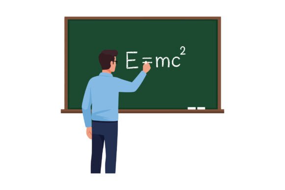 Male Teacher Writing Physics Formula on Graphics and Illustrations