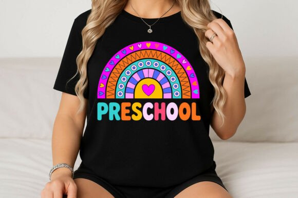 Preschool Rainbow Design with Hearts Graphics for T-Shirt Designs