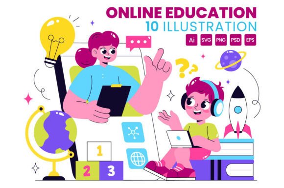 Reviewing 10 Online Education to Kids Illustration