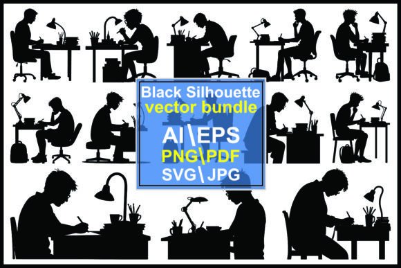 Silhouette Student Writing at Study Desk Graphics and Illustrations Review