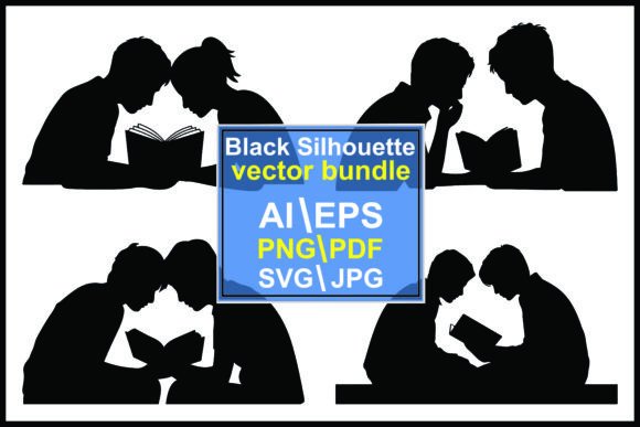 Silhouettes of Couples Reading Books Peo Graphics and Illustrations