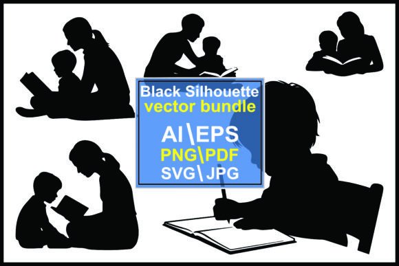 Silhouettes of People Reading Writing Graphics and Illustrations