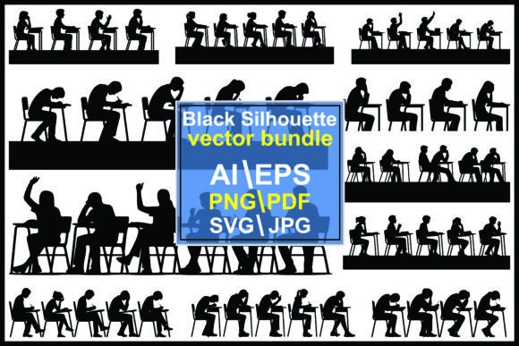 Silhouettes of Students Sitting at Desks: Graphics and Illustrations for Educational Content