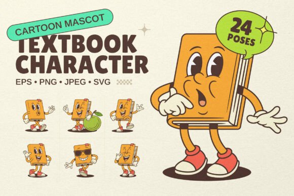 Textbook Cartoon Mascot Character Graphics and Illustrations Review